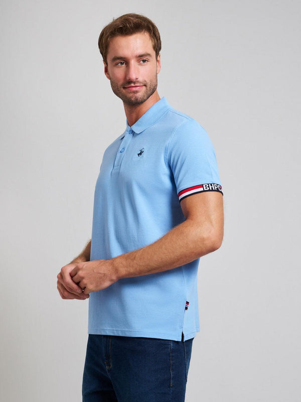 Beverly Hills Polo Club RIBBED SLEEVE MODERN SLIM FIT POLO SHIRT BREEZE BLUE