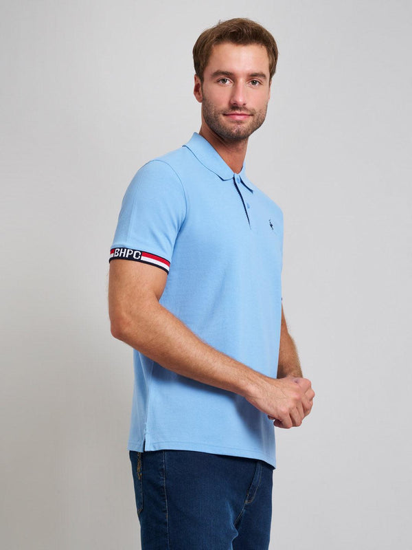Beverly Hills Polo Club RIBBED SLEEVE MODERN SLIM FIT POLO SHIRT BREEZE BLUE