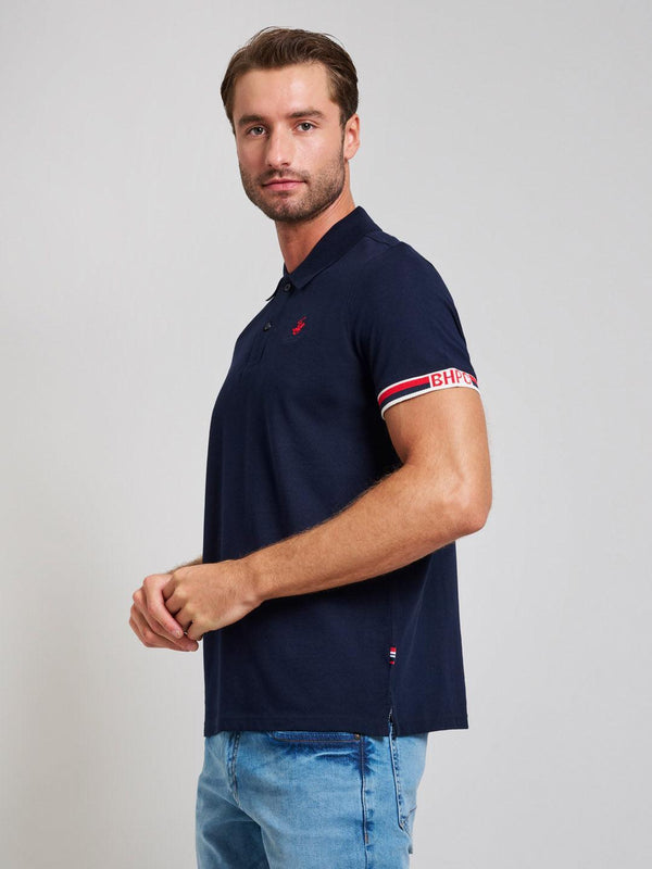 Beverly Hills Polo Club RIBBED SLEEVE MODERN SLIM FIT POLO SHIRT DARK NAVY