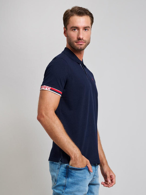 Beverly Hills Polo Club RIBBED SLEEVE MODERN SLIM FIT POLO SHIRT DARK NAVY