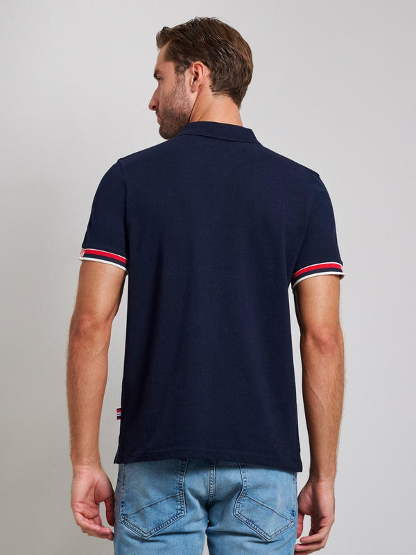 Beverly Hills Polo Club RIBBED SLEEVE MODERN SLIM FIT POLO SHIRT DARK NAVY