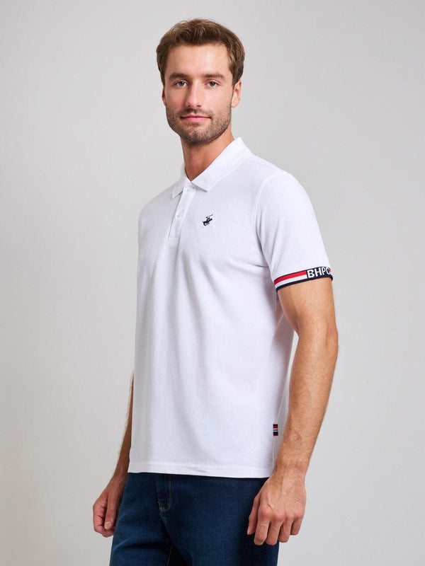 Beverly Hills Polo Club RIBBED SLEEVE MODERN SLIM FIT POLO SHIRT GHOST WHITE