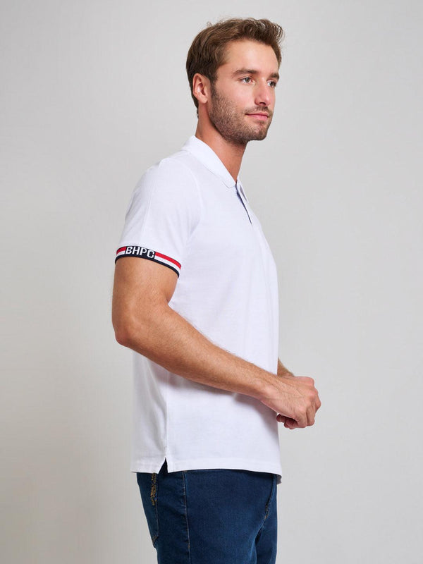 Beverly Hills Polo Club RIBBED SLEEVE MODERN SLIM FIT POLO SHIRT GHOST WHITE