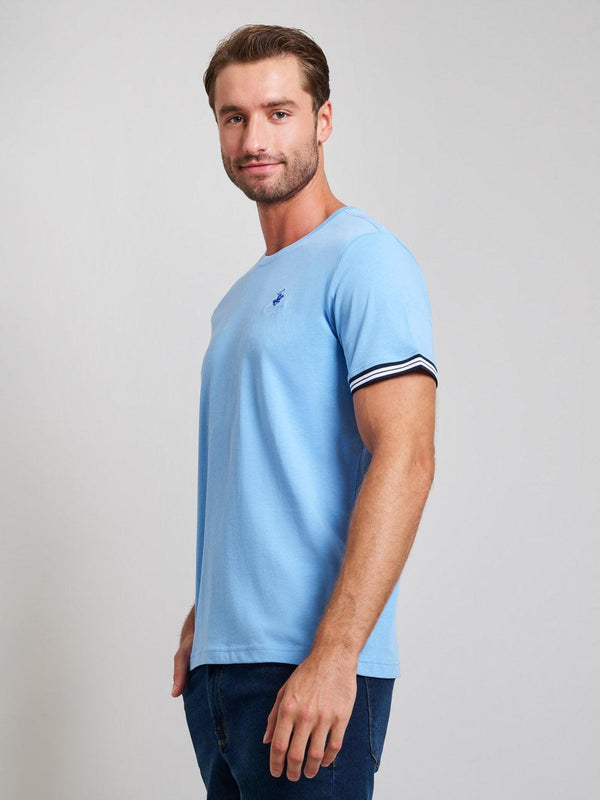 Beverly Hills Polo Club RIBBED SLEEVE MODERN SLIM FIT T-SHIRT BREEZE BLUE