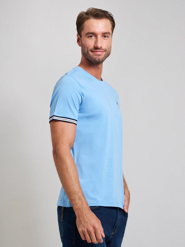 Beverly Hills Polo Club RIBBED SLEEVE MODERN SLIM FIT T-SHIRT BREEZE BLUE