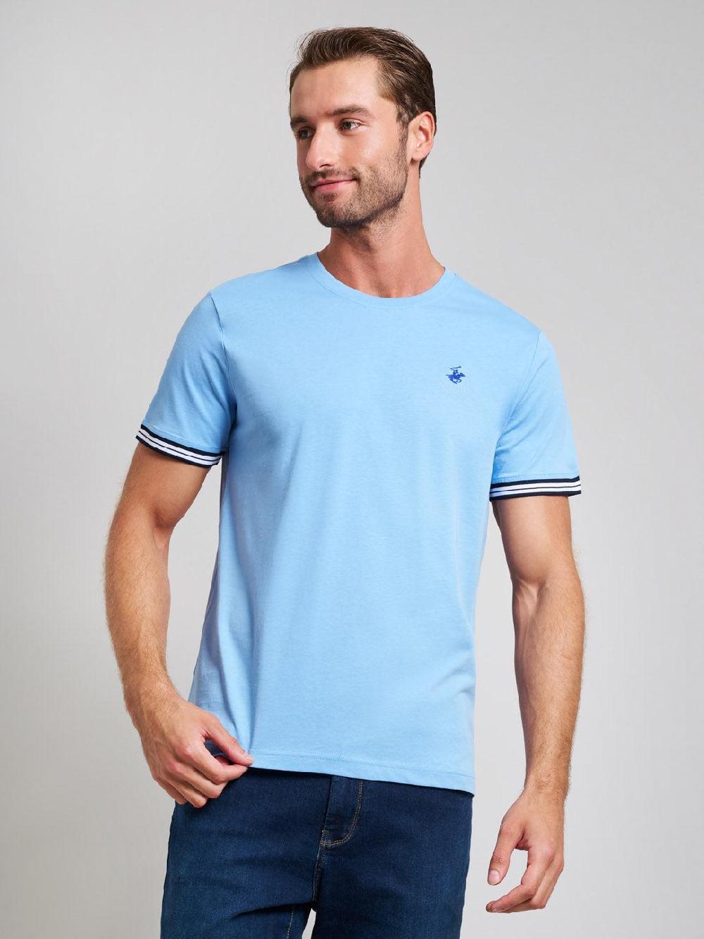 beverly hills polo club RIBBED SLEEVE MODERN SLIM FIT T-SHIRT BREEZE BLUE
