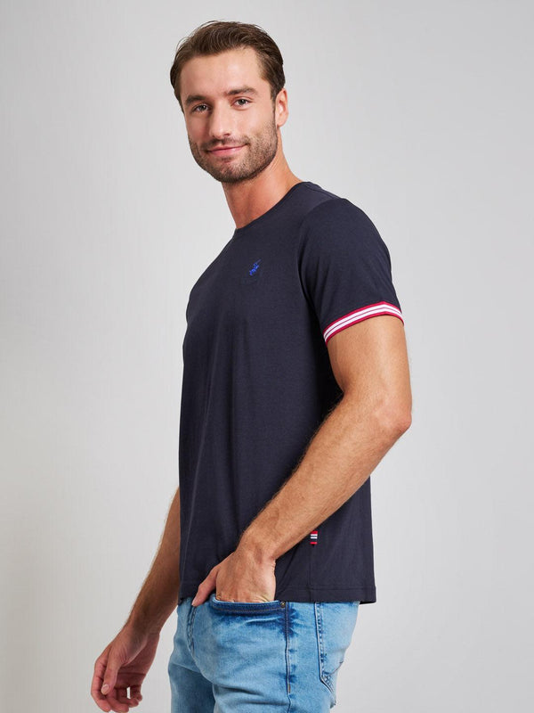 Beverly Hills Polo Club RIBBED SLEEVE MODERN SLIM FIT T-SHIRT DARK NAVY