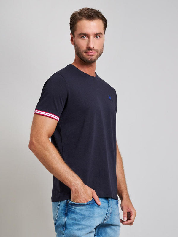 Beverly Hills Polo Club RIBBED SLEEVE MODERN SLIM FIT T-SHIRT DARK NAVY