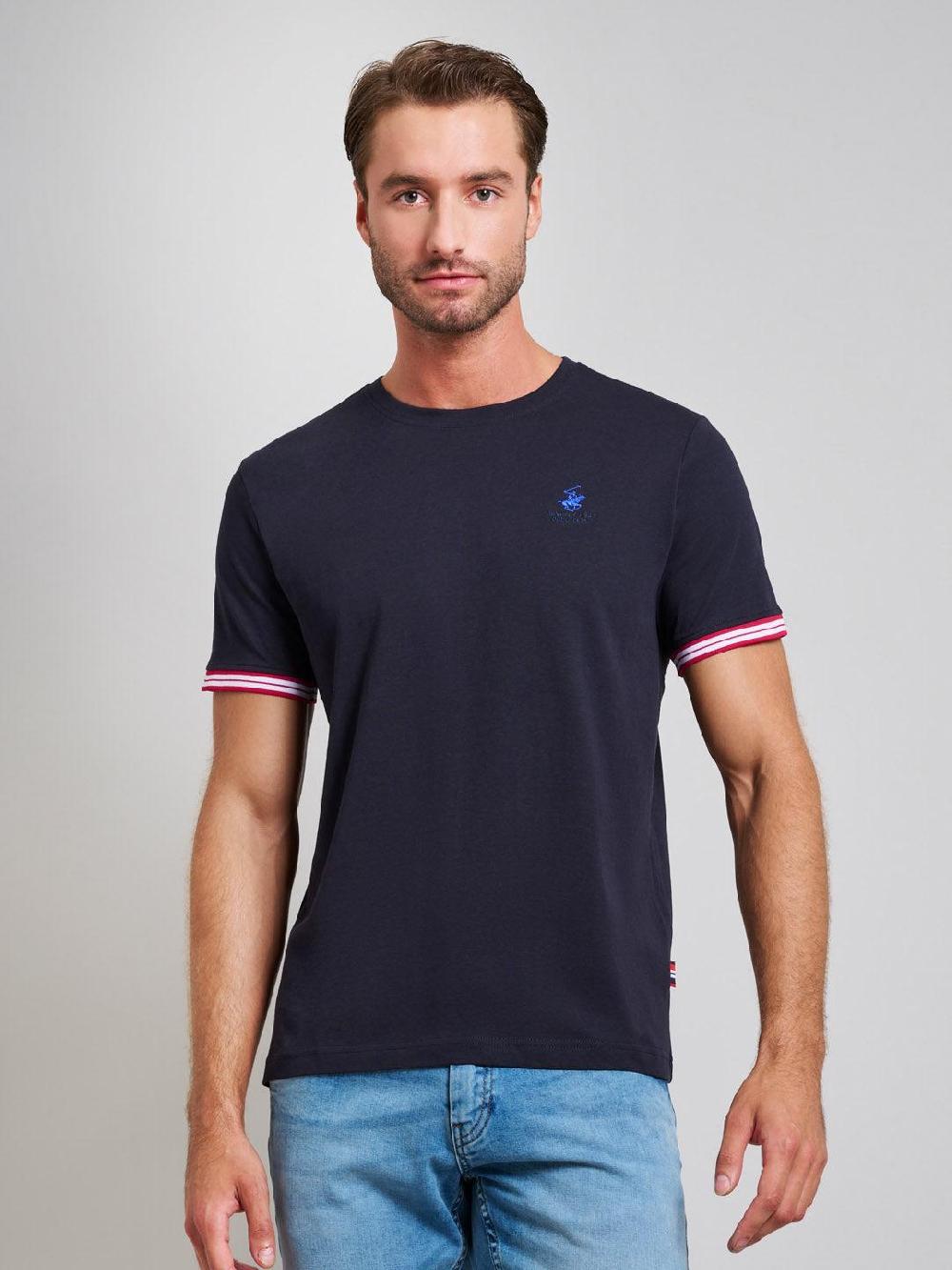 beverly hills polo club RIBBED SLEEVE MODERN SLIM FIT T-SHIRT DARK NAVY