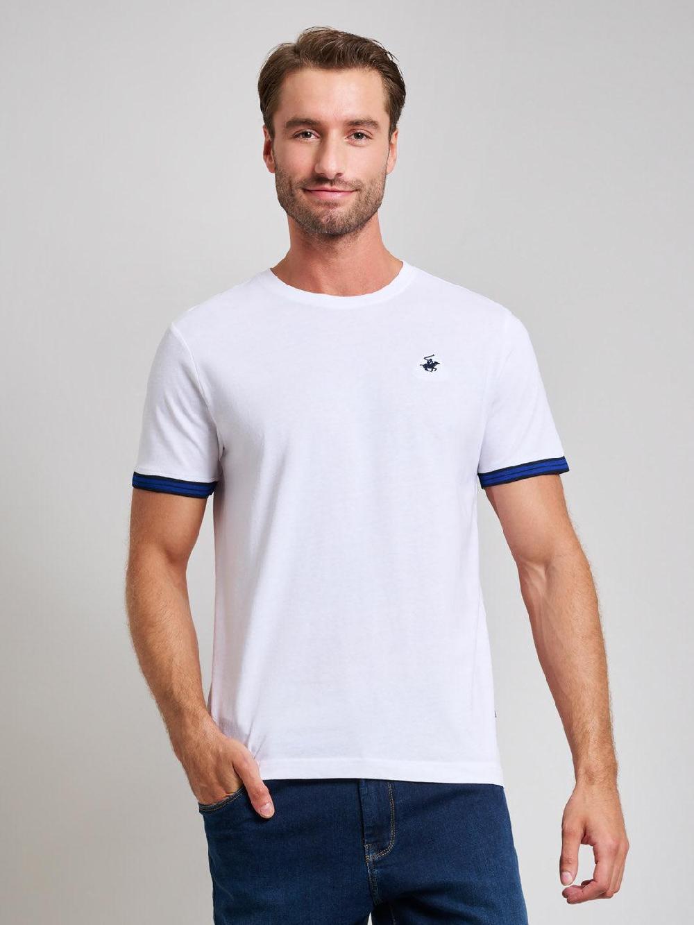 beverly hills polo club RIBBED SLEEVE MODERN SLIM FIT T-SHIRT GHOST WHITE