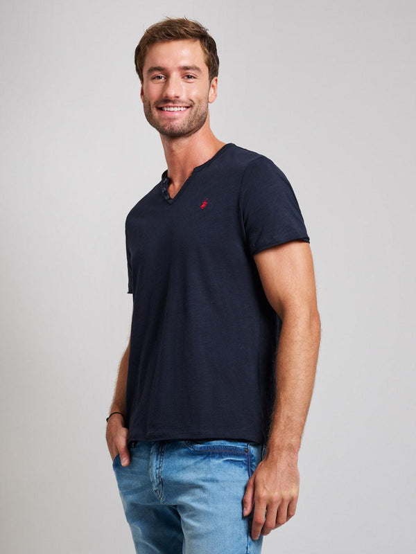 Beverly Hills Polo Club SLUB COTTON HENLEY T-SHIRT DARK NAVY