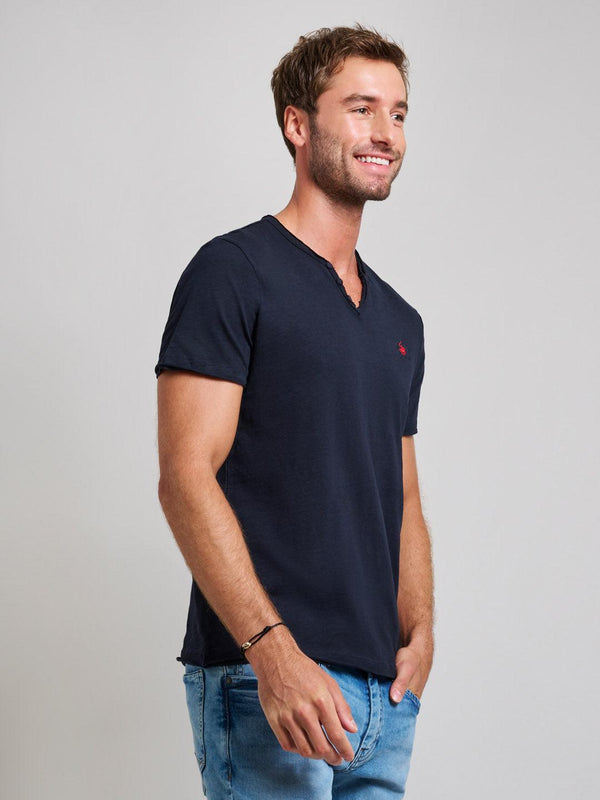 Beverly Hills Polo Club SLUB COTTON HENLEY T-SHIRT DARK NAVY