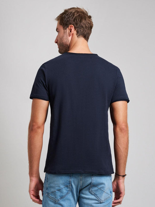 Beverly Hills Polo Club SLUB COTTON HENLEY T-SHIRT DARK NAVY