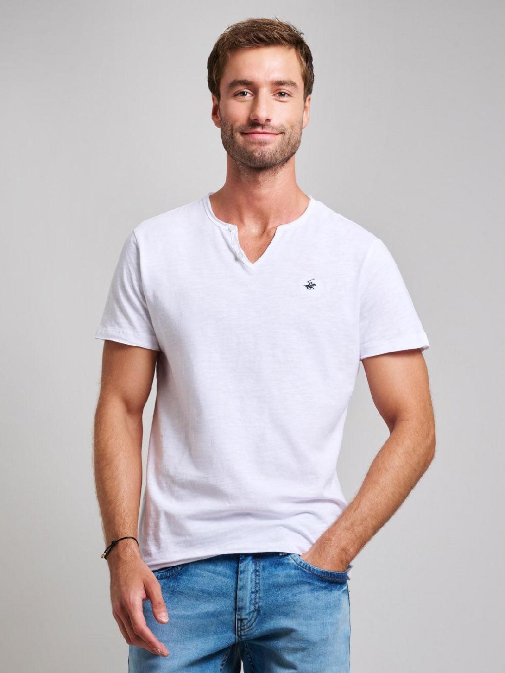 beverly hills polo club SLUB COTTON HENLEY T-SHIRT T-SHIRT GHOST WHITE