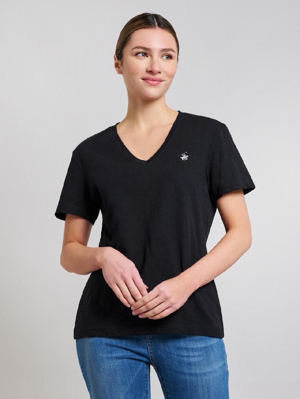 beverly hills polo club SLUB JERSEY DEEP V T-SHIRT CLUB BLACK