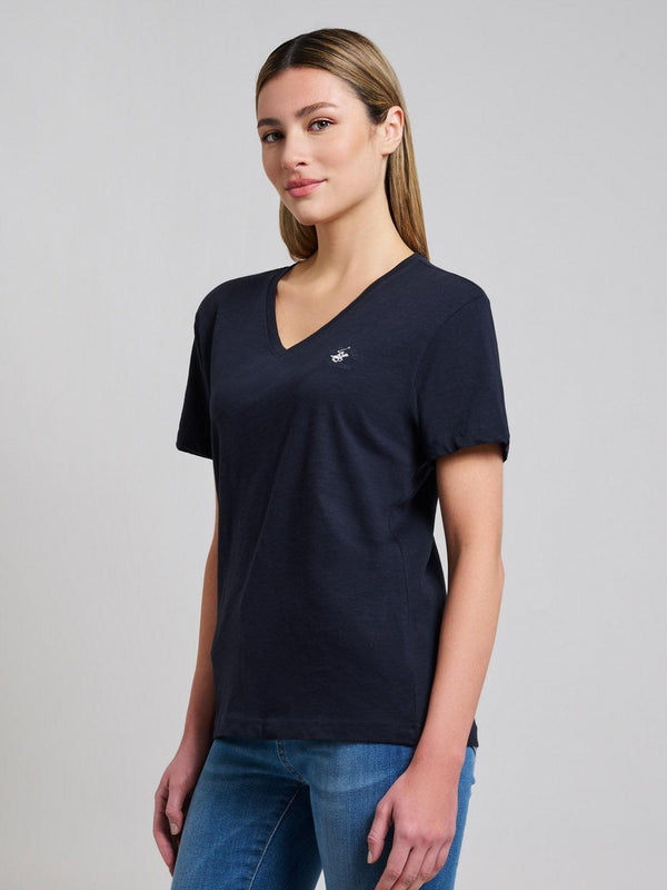 Beverly Hills Polo Club SLUB JERSEY DEEP V T-SHIRT DARK NAVY