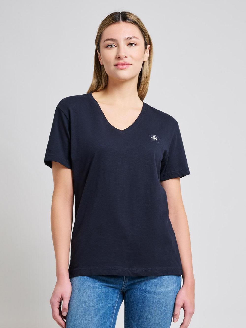 beverly hills polo club SLUB JERSEY DEEP V T-SHIRT DARK NAVY
