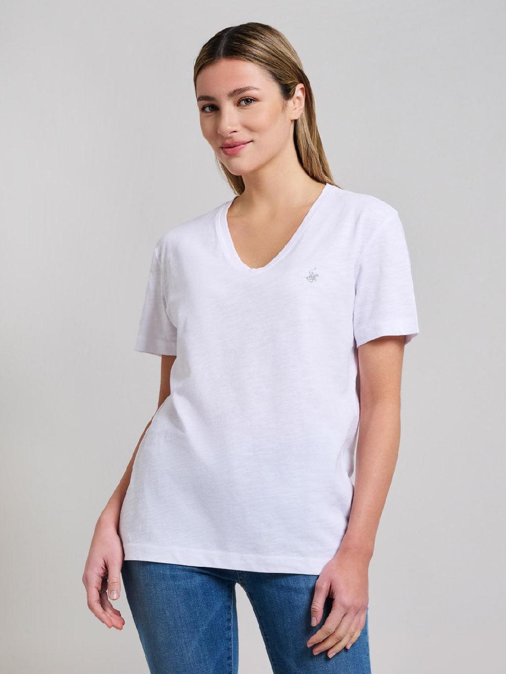 beverly hills polo club SLUB JERSEY DEEP V T-SHIRT GHOST WHITE