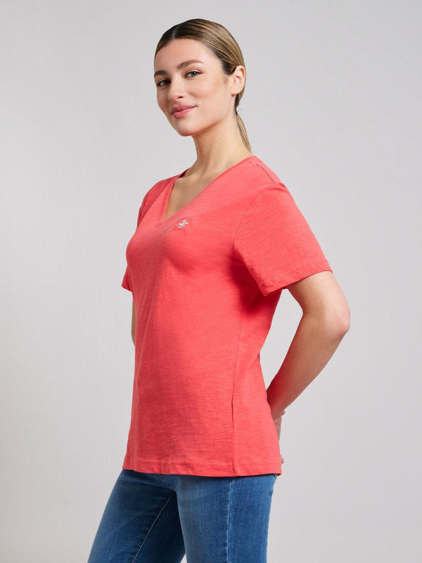 Beverly Hills Polo Club SLUB JERSEY DEEP V T-SHIRT SUNSHINE PEACH