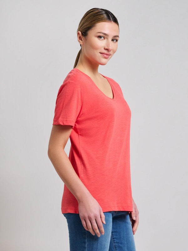 Beverly Hills Polo Club SLUB JERSEY DEEP V T-SHIRT SUNSHINE PEACH