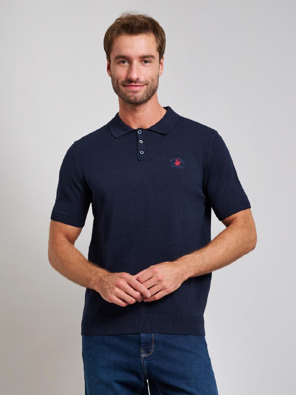 beverly hills polo club SOFT COTTON MODERN SLIM FIT POLO SHIRT DARK NAVY