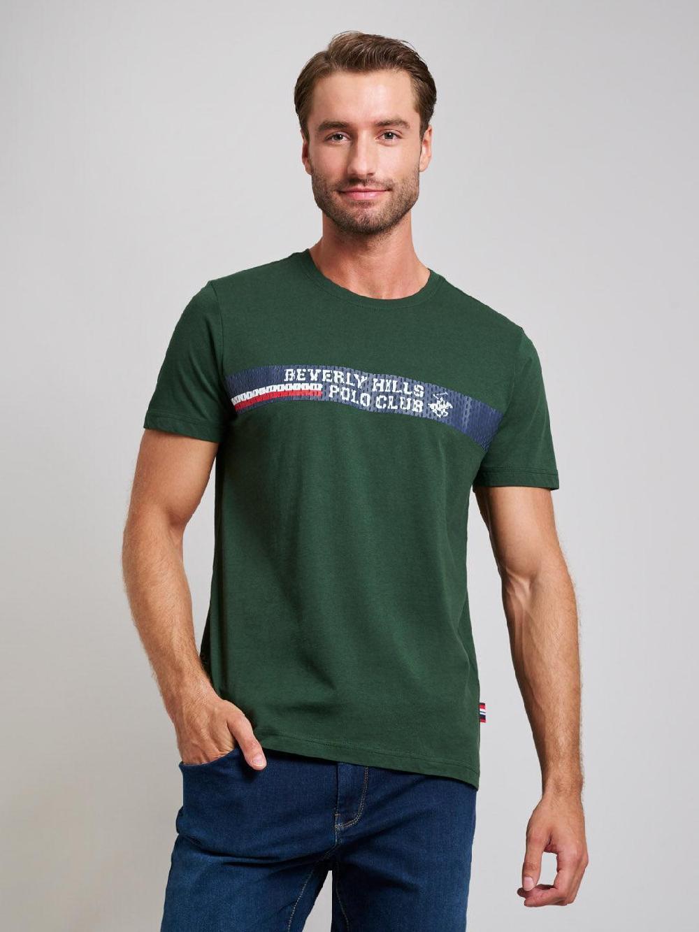 beverly hills polo club SPORT LOGO MODERN SLIM FIT T-SHIRT DARK FOREST GREEN