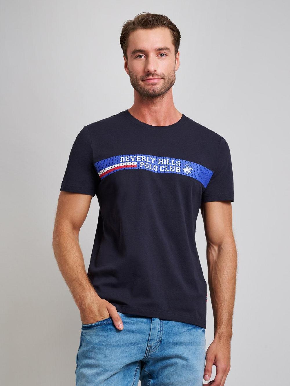 beverly hills polo club SPORT LOGO MODERN SLIM FIT T-SHIRT DARK NAVY