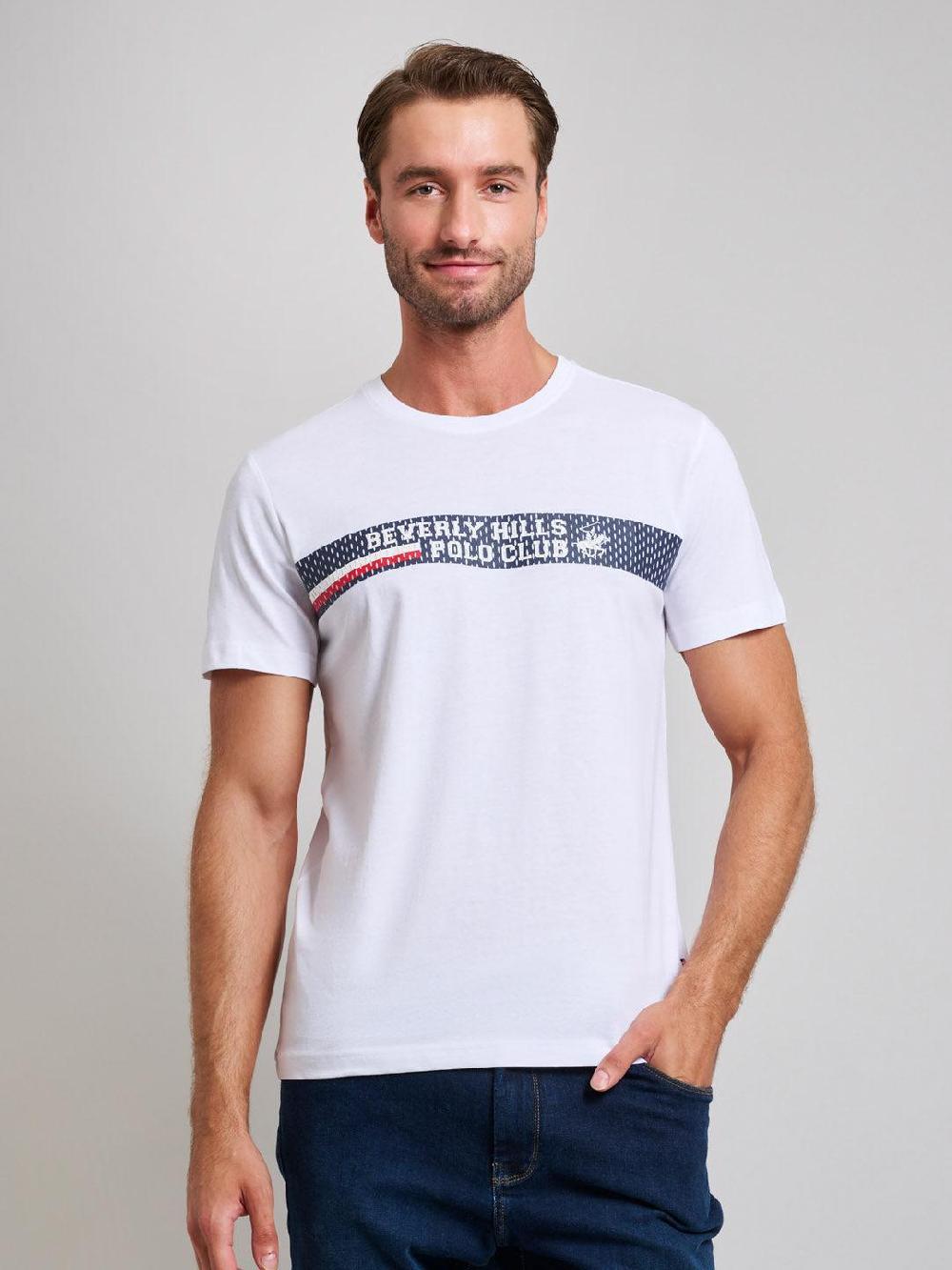 beverly hills polo club SPORT LOGO MODERN SLIM FIT T-SHIRT GHOST WHITE