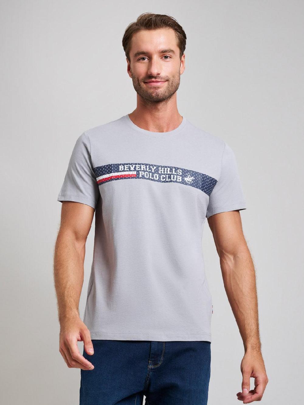 beverly hills polo club SPORT LOGO MODERN SLIM FIT T-SHIRT PEARL GREY