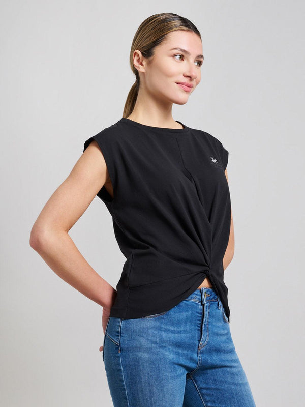 Beverly Hills Polo Club STRETCH COTTON TWISTED FRONT T-SHIRT CLUB BLACK