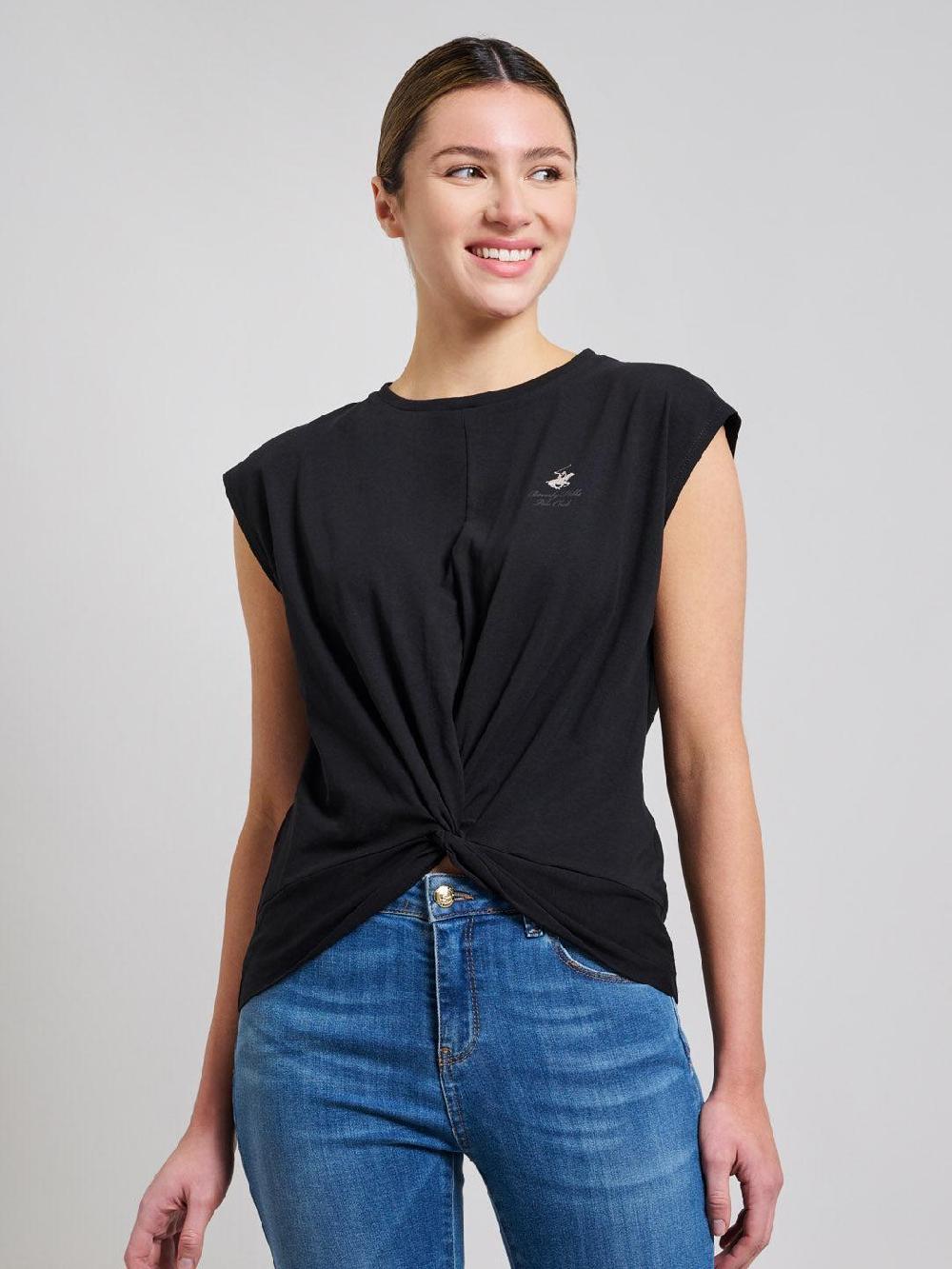 beverly hills polo club STRETCH COTTON TWISTED FRONT T-SHIRT CLUB BLACK