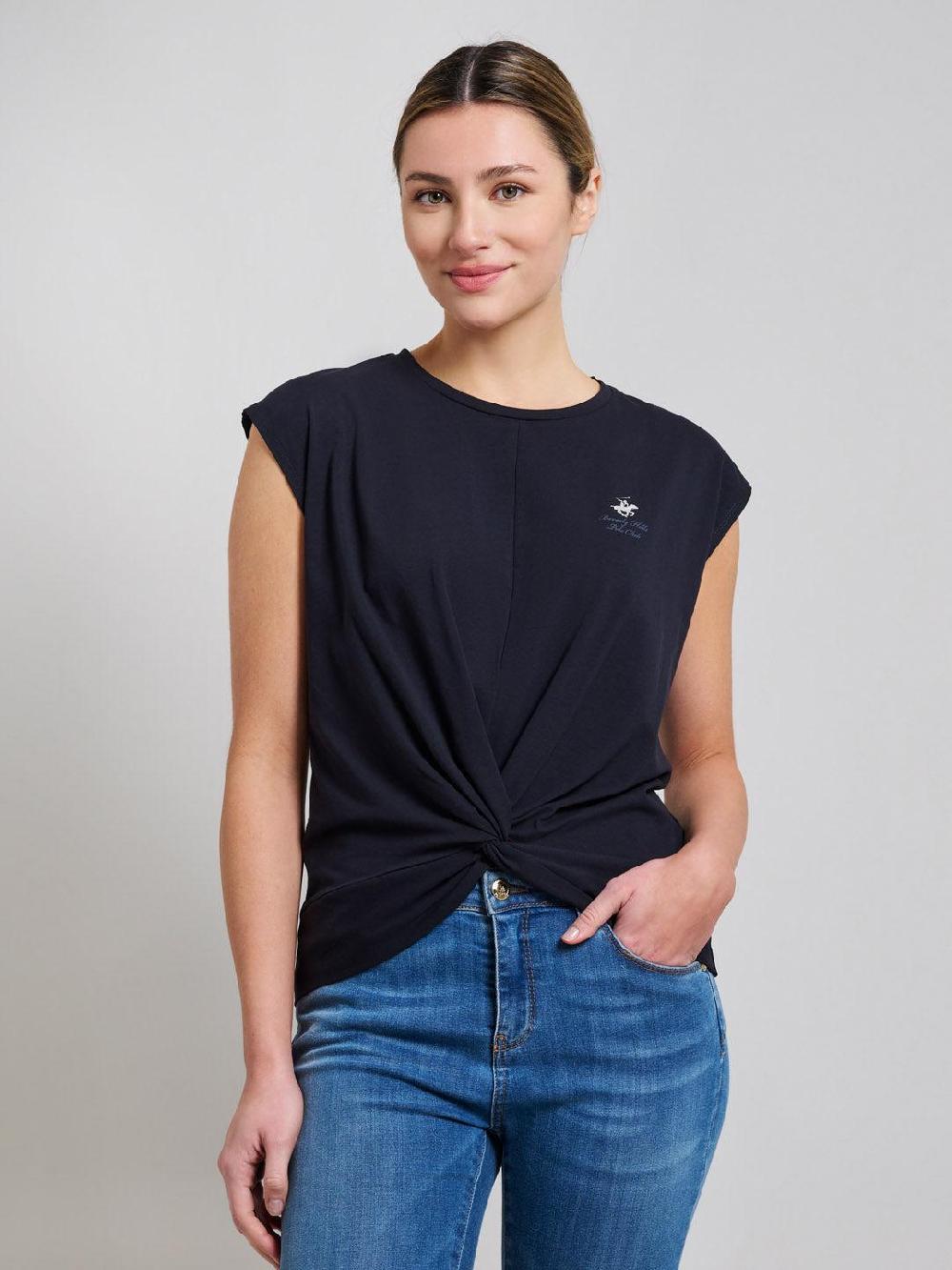 beverly hills polo club STRETCH COTTON TWISTED FRONT T-SHIRT DARK NAVY