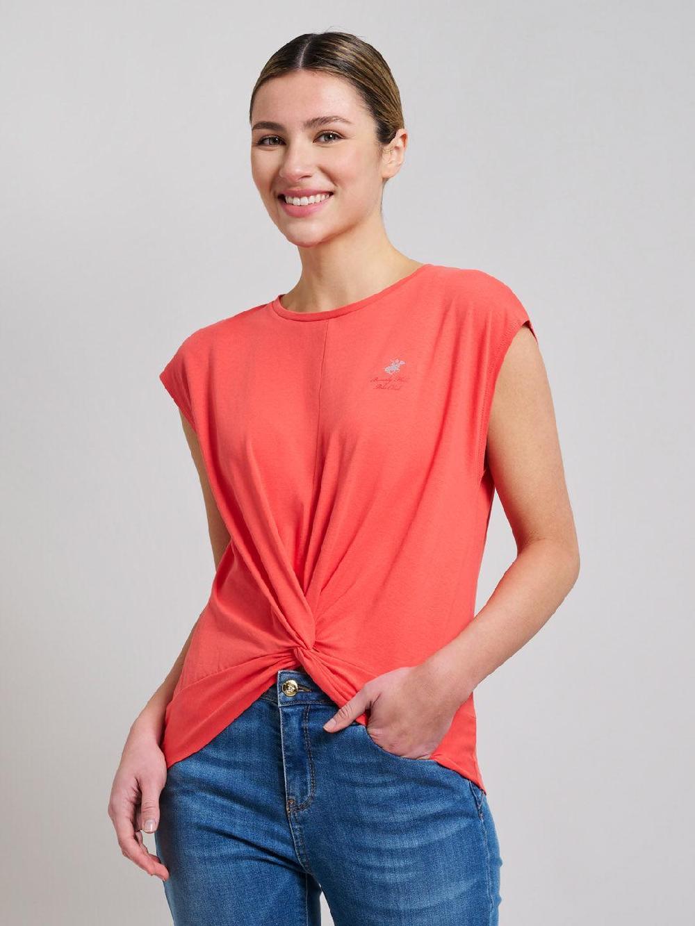 beverly hills polo club STRETCH COTTON TWISTED FRONT T-SHIRT SUNSHINE PEACH