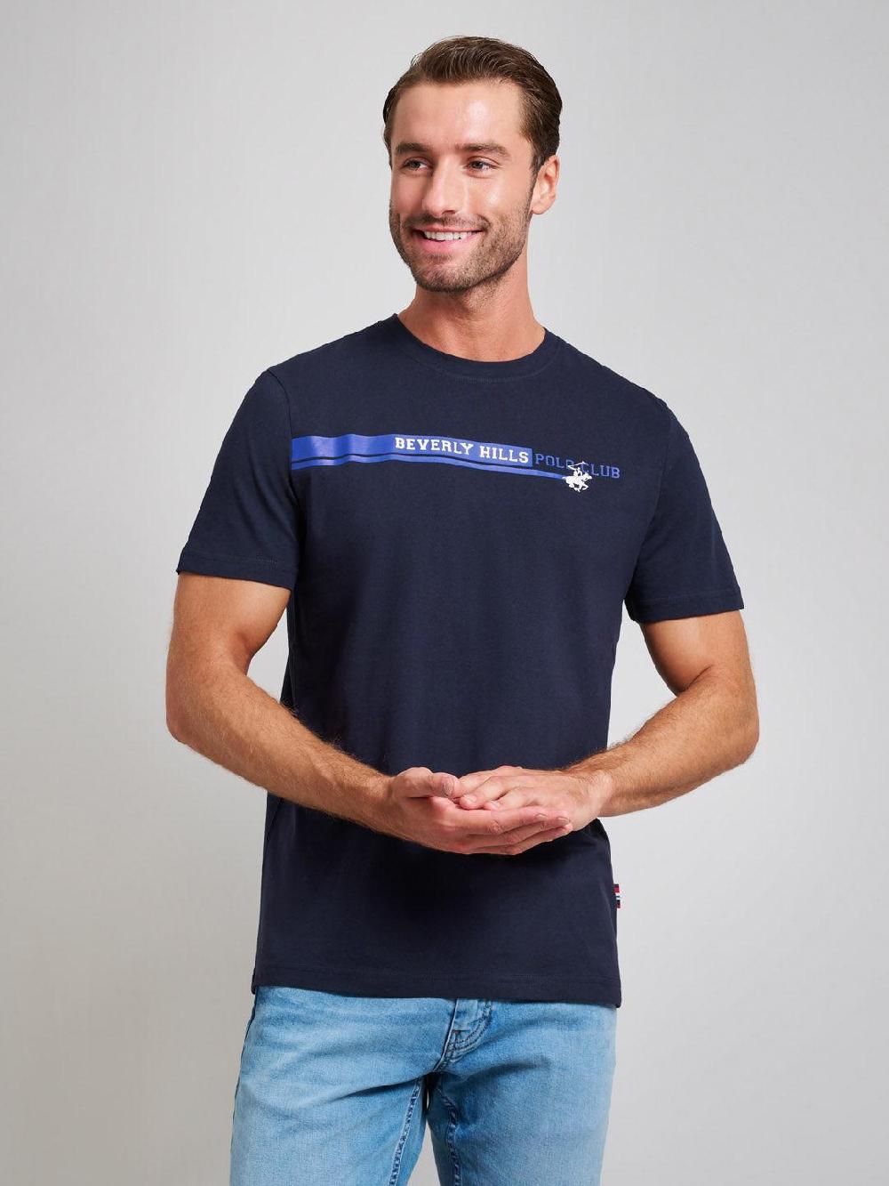 beverly hills polo club STRETCH LOGO MODERN SLIM FIT T-SHIRT DARK NAVY