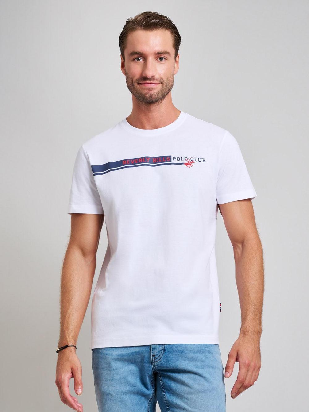beverly hills polo club STRETCH LOGO MODERN SLIM FIT T-SHIRT GHOST WHITE