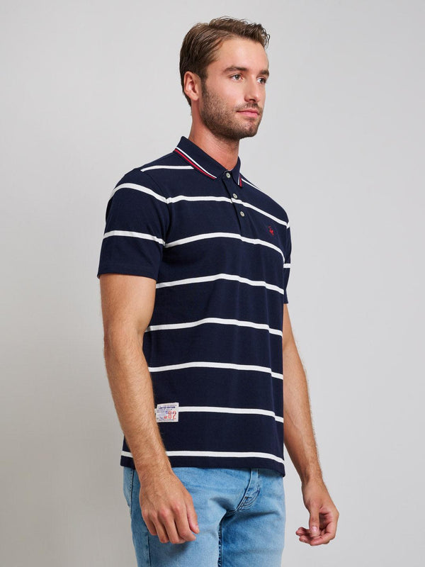 Beverly Hills Polo Club STRIPED MODERN SLIM FIT POLO SHIRT DARK NAVY