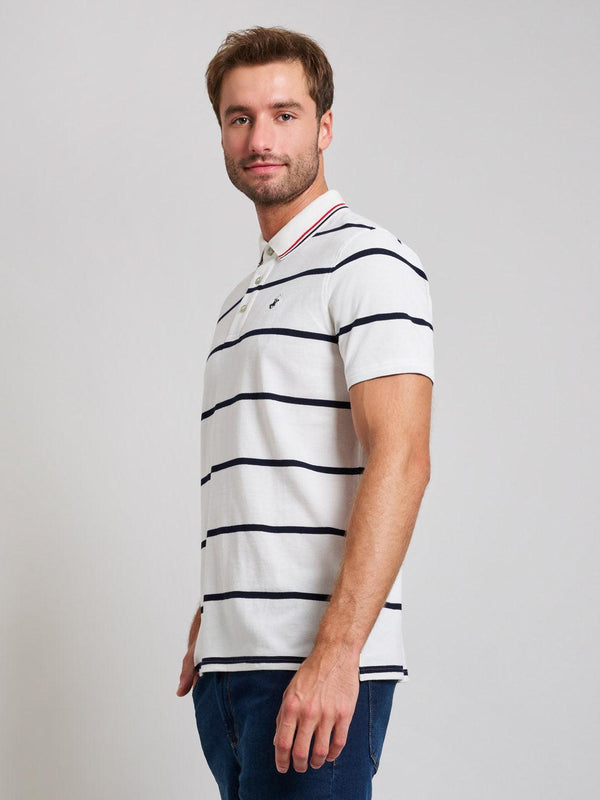 Beverly Hills Polo Club STRIPED MODERN SLIM FIT POLO SHIRT GHOST WHITE