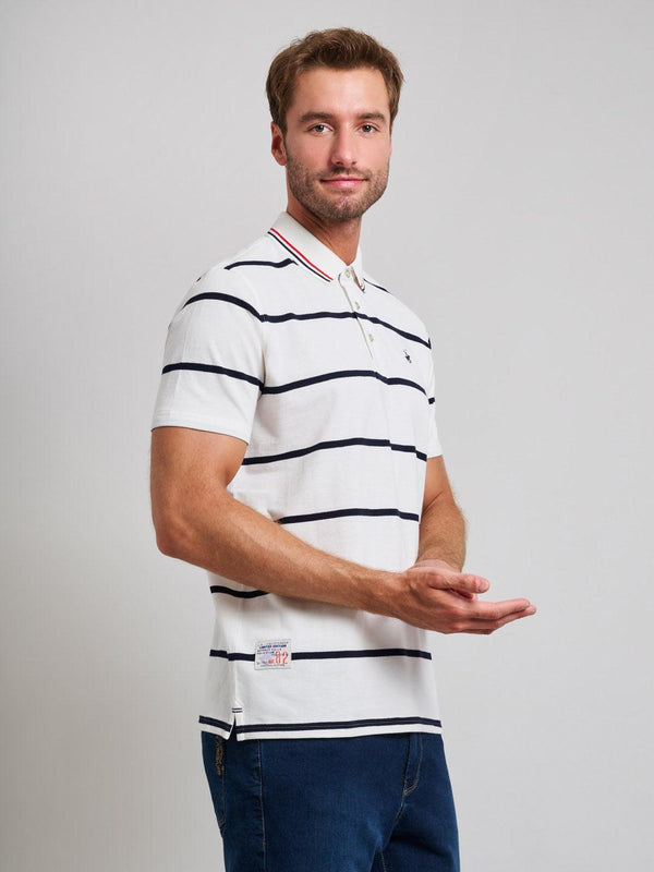 Beverly Hills Polo Club STRIPED MODERN SLIM FIT POLO SHIRT GHOST WHITE