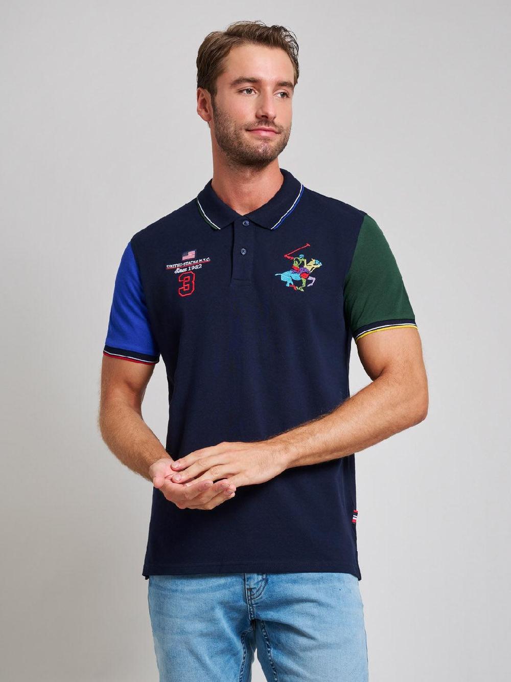 beverly hills polo club TEAM COLOURS MODERN SLIM FIT POLO SHIRT DARK NAVY