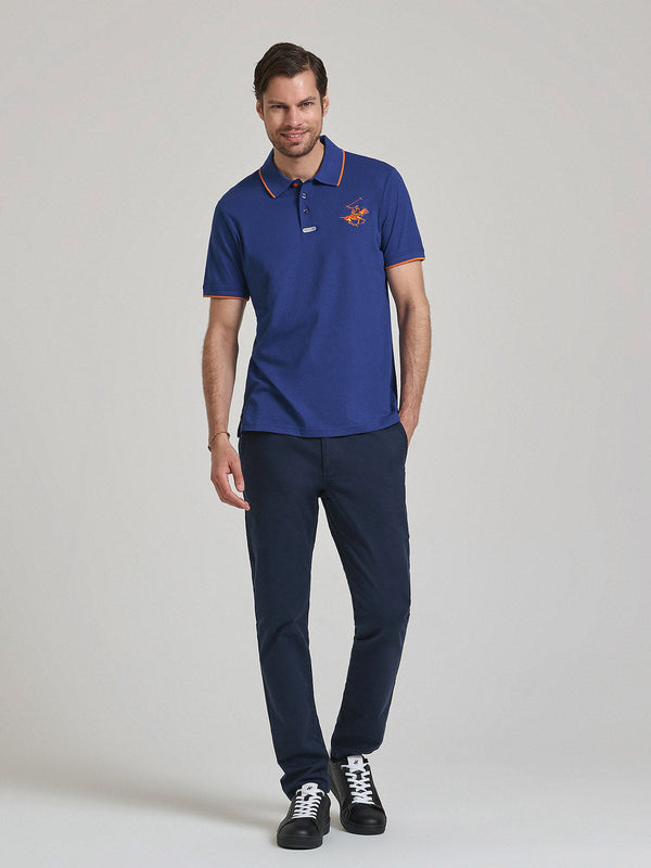 Beverly Hills Polo Club TIPPED ICON PONY PLACKET TAG POLO SHIRT DARK ROYAL