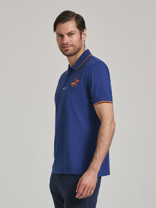 Beverly Hills Polo Club TIPPED ICON PONY PLACKET TAG POLO SHIRT DARK ROYAL