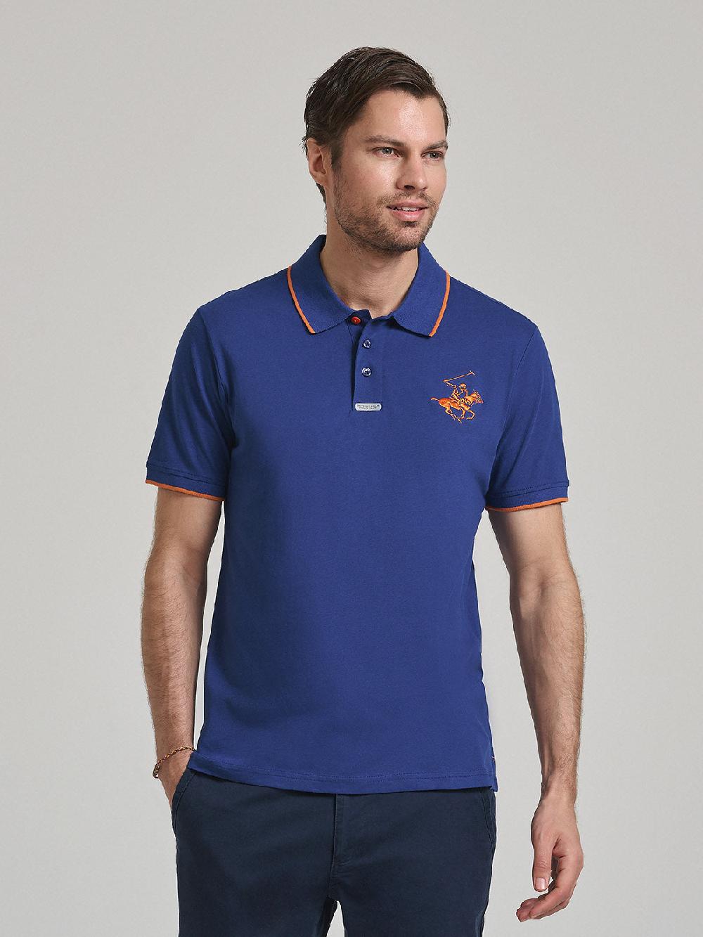 beverly hills polo club TIPPED ICON PONY PLACKET TAG POLO SHIRT DARK ROYAL