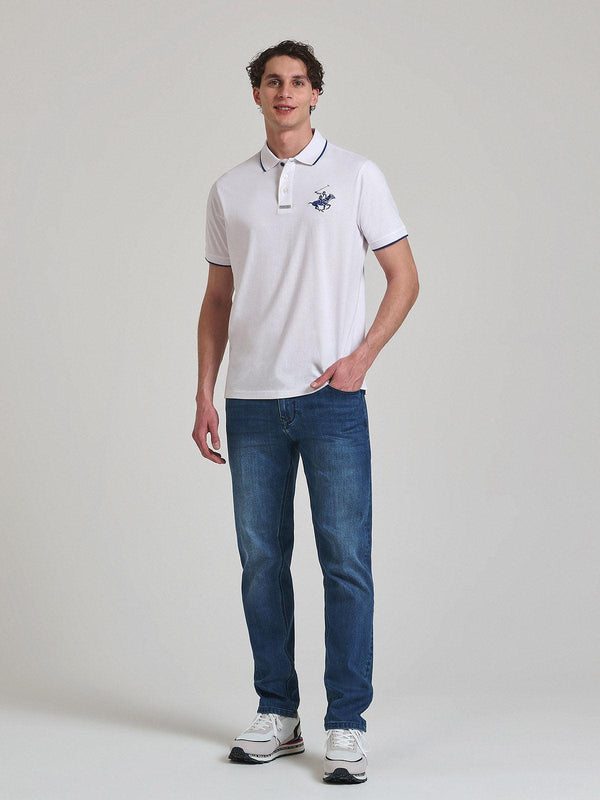 Beverly Hills Polo Club TIPPED ICON PONY PLACKET TAG POLO SHIRT WHITE