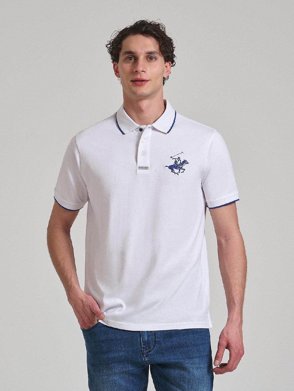 beverly hills polo club TIPPED ICON PONY PLACKET TAG POLO SHIRT WHITE