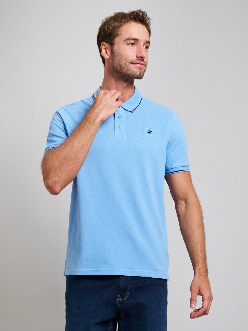 beverly hills polo club TIPPED MODERN SLIM FIT POLO SHIRT BREEZE BLUE