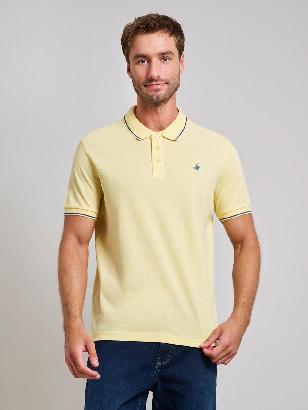 beverly hills polo club TIPPED MODERN SLIM FIT POLO SHIRT BROKEN YELLOW
