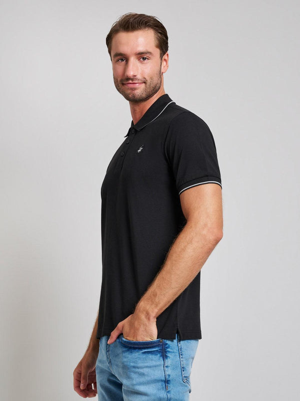 Beverly Hills Polo Club TIPPED MODERN SLIM FIT POLO SHIRT CLUB BLACK