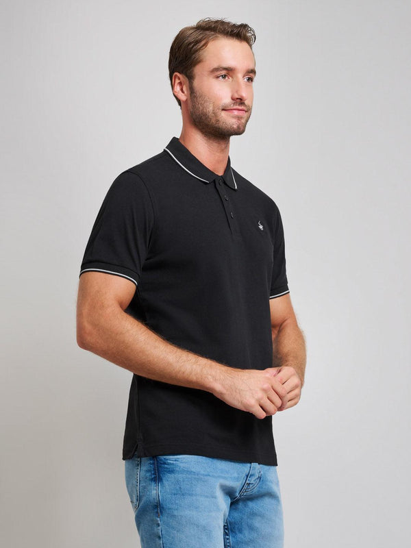 Beverly Hills Polo Club TIPPED MODERN SLIM FIT POLO SHIRT CLUB BLACK