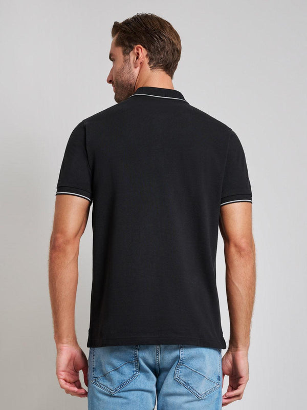 Beverly Hills Polo Club TIPPED MODERN SLIM FIT POLO SHIRT CLUB BLACK
