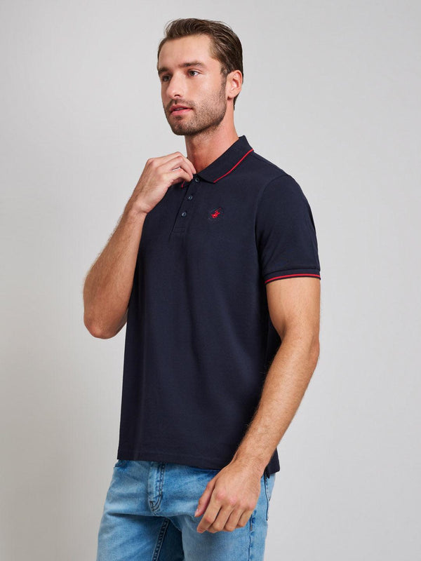 Beverly Hills Polo Club TIPPED MODERN SLIM FIT POLO SHIRT DARK NAVY